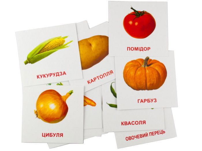 Розвиваючі картки "Овочі" (110х110 мм) 65798 укр. /англ. мовою 65798 фото