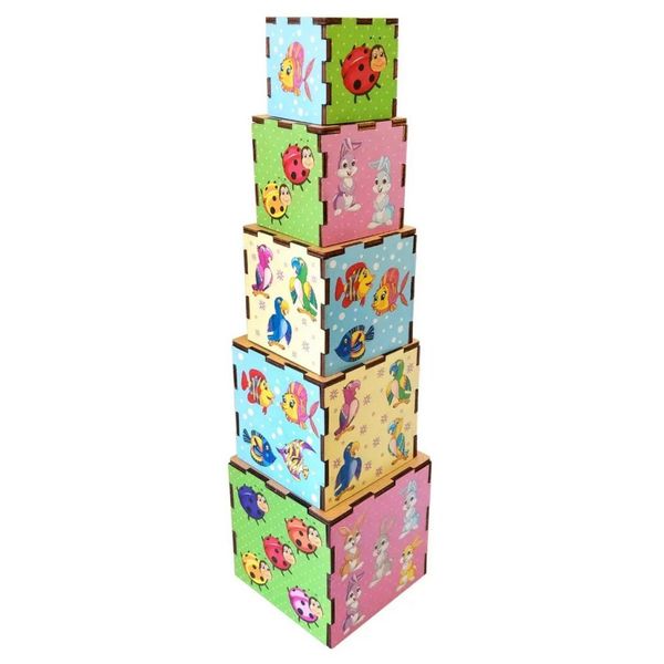 Дерев'яні кубики-пірамідка "Тварини" Ubumblebees (ПСД013) PSD013, 5 кубиків PSD013 фото