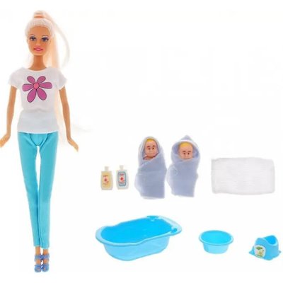 Лялька типу Барбі з дітками DEFA 8213 ванночка в комплекті 8213(Blue) фото