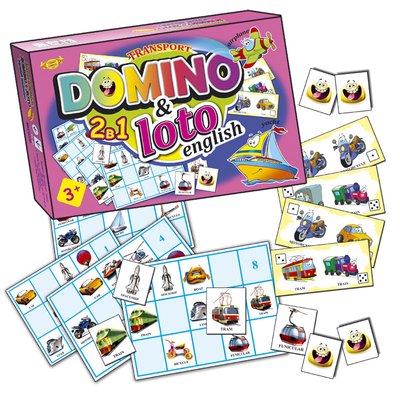 Детская развивающая настольная игра "Домино+Лото. Транспорт" MKC0220 на англ. языке MKC0220 фото