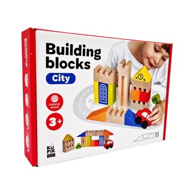 Детские деревянные Строительные блоки "Город" 900538, 18 деталей 900538 фото