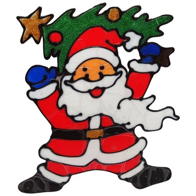 Силіконова наклейка на скло "Санта Клаус з ялинкою" 13-64-05, 20 х 25 см 13-64-05 фото