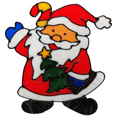 Силіконова наклейка на скло "Санта Клаус з ялинкою 3" 13-64-09, 20 х 25 см 13-64-09 фото