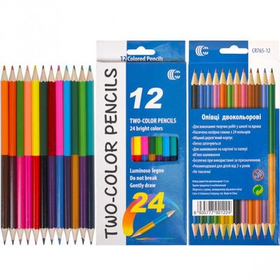 Дитячі двосторонні олівці для малювання "Two-color" CR765-12, 24 кольори CR765-12 фото