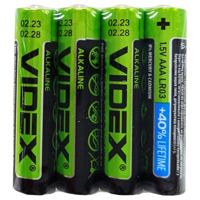 Батарейка лужна Videx Alkaline Videx LR3 AAAx4, LR03/AAA блістер 4 штуки мініпальчики блістер Videx LR3 AAAx4 фото