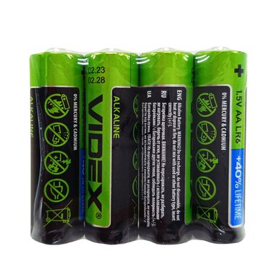 Батарейка лужна Videx Alkaline Videx LR6 AAx4, LR06/AA блістер 4 штуки пальчики блістер Videx LR6 AAx4 фото