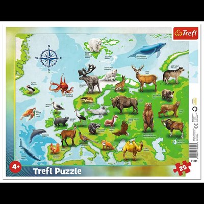 Пазли Trefl 31341 (Рамочні) - "Карта Європи з тваринами" /25 елементів 31341 фото