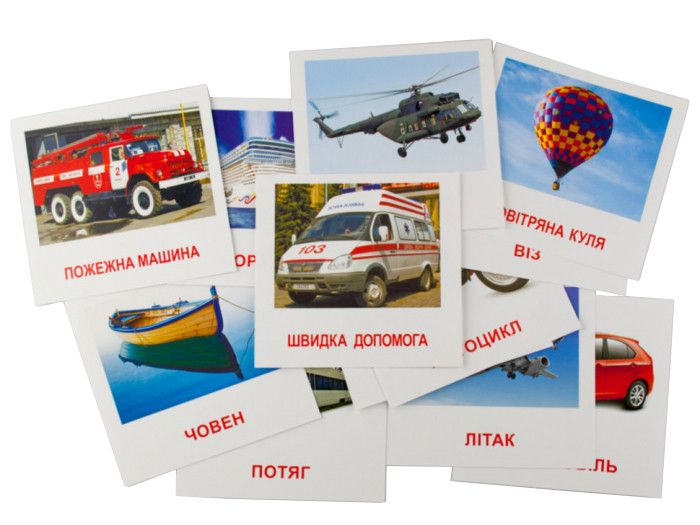 Развивающие карточки "Транспорт" (110х110 мм) 65796 на укр./англ. языке 65796 фото