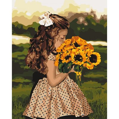 Картина за номерами. "Дівчинка з соняшниками" KHO4662, 40х50 см KHO4662 фото